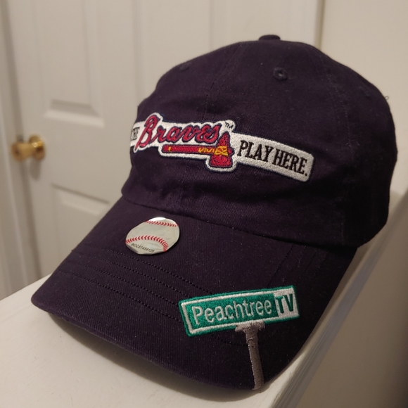 Atlanta Braves "The Braves Play Here" Team Color Logo embroidered Adjustable Hat - Picture 4 of 5